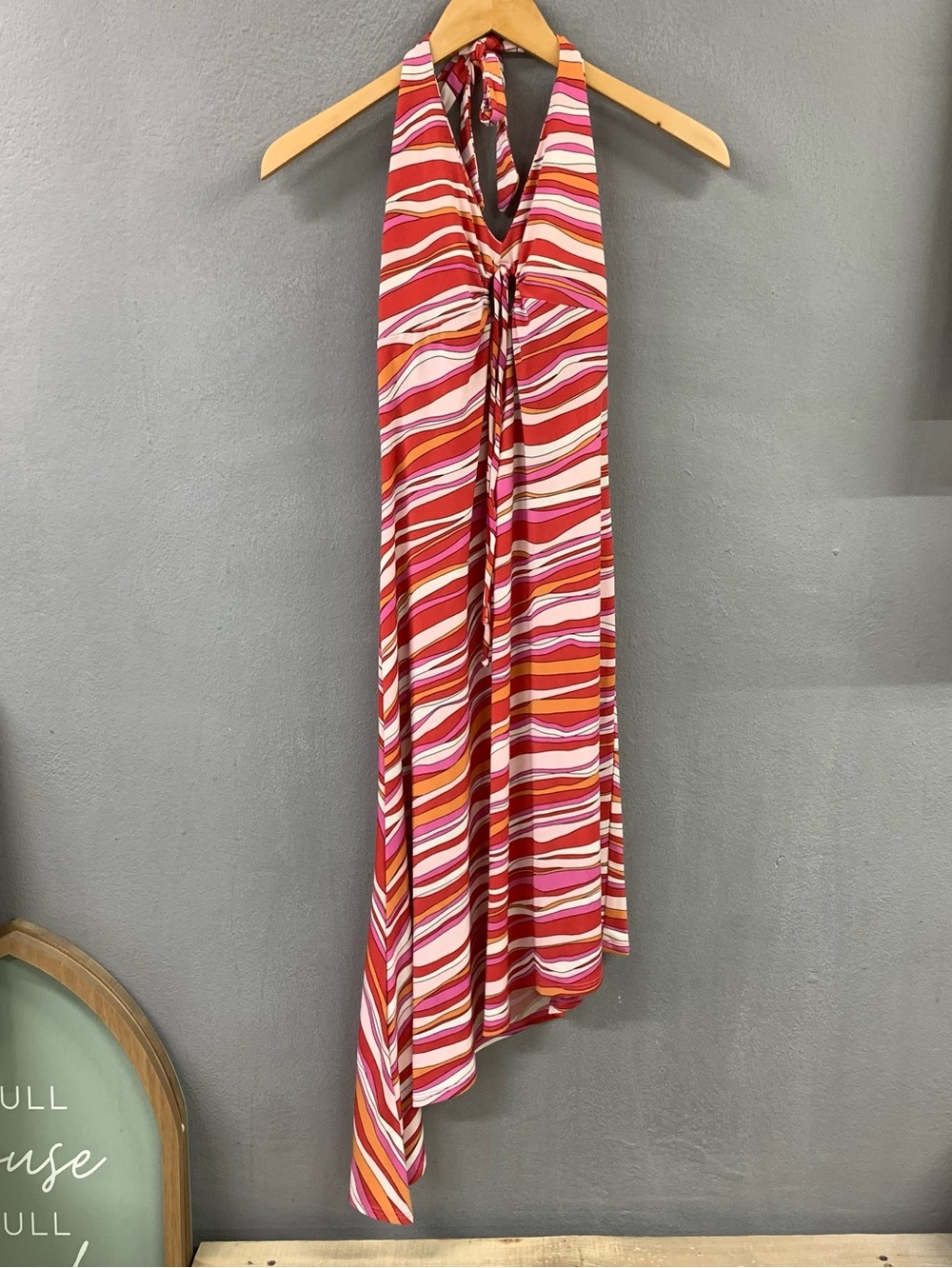 Vintage BCBG Max Azria asymmetrical Halter Retro y2k Funky color wave Dress